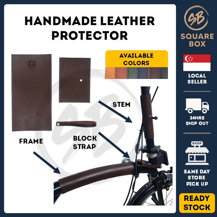 Handmade Italian Cowhide Leather Bike Frame Stem Protector Cover Compatible With trifold Folding Bicycle