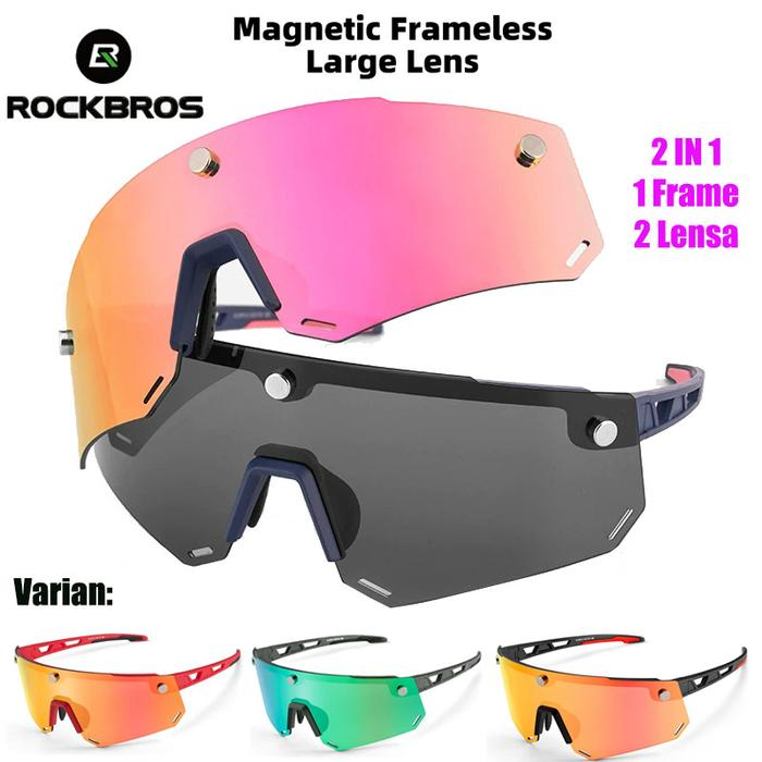 ROCKBROS Glasses 2 In 1 Cycling Polarized Magnetic Changeable HD Lens Bicycle Sunglasses Unisex MTB Goggles Anti UV