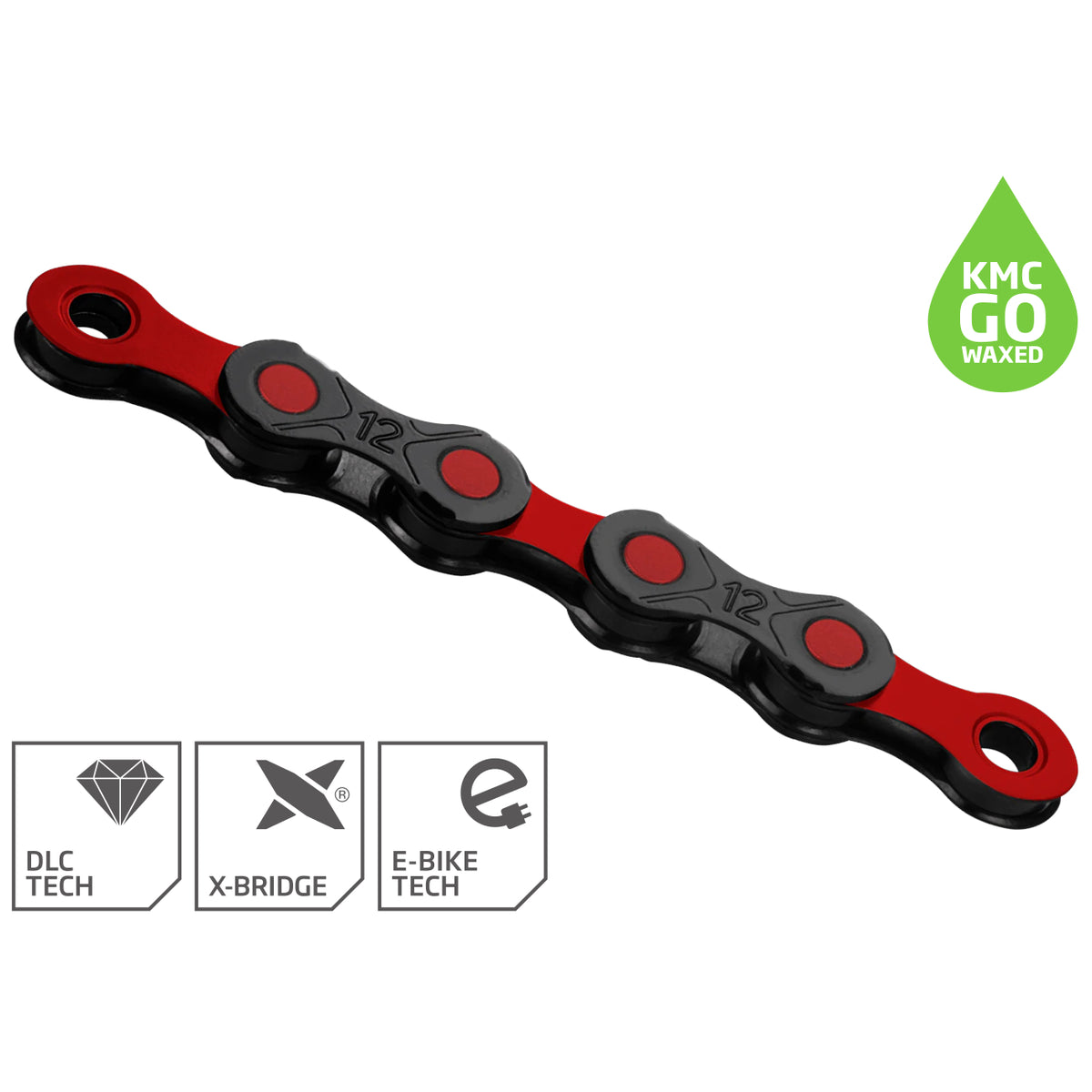 KMC Wax DLC 12 Chain Black/Red (12-Speed, Pre-Waxed)