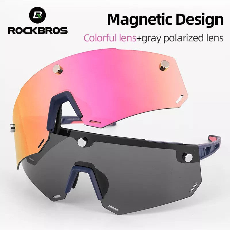 ROCKBROS Glasses 2 In 1 Cycling Polarized Magnetic Changeable HD Lens Bicycle Sunglasses Unisex MTB Goggles Anti UV