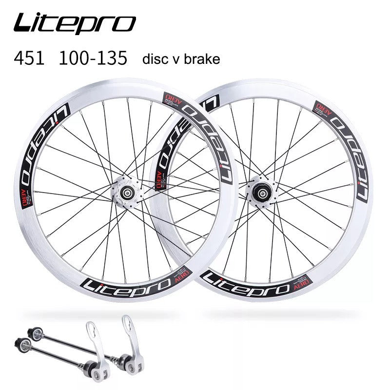Litepro AERO Folding Bicycle 451 20 inch Wheelset 100/135mm Disc V Brake For 8 9 10 11 Speed One Pair