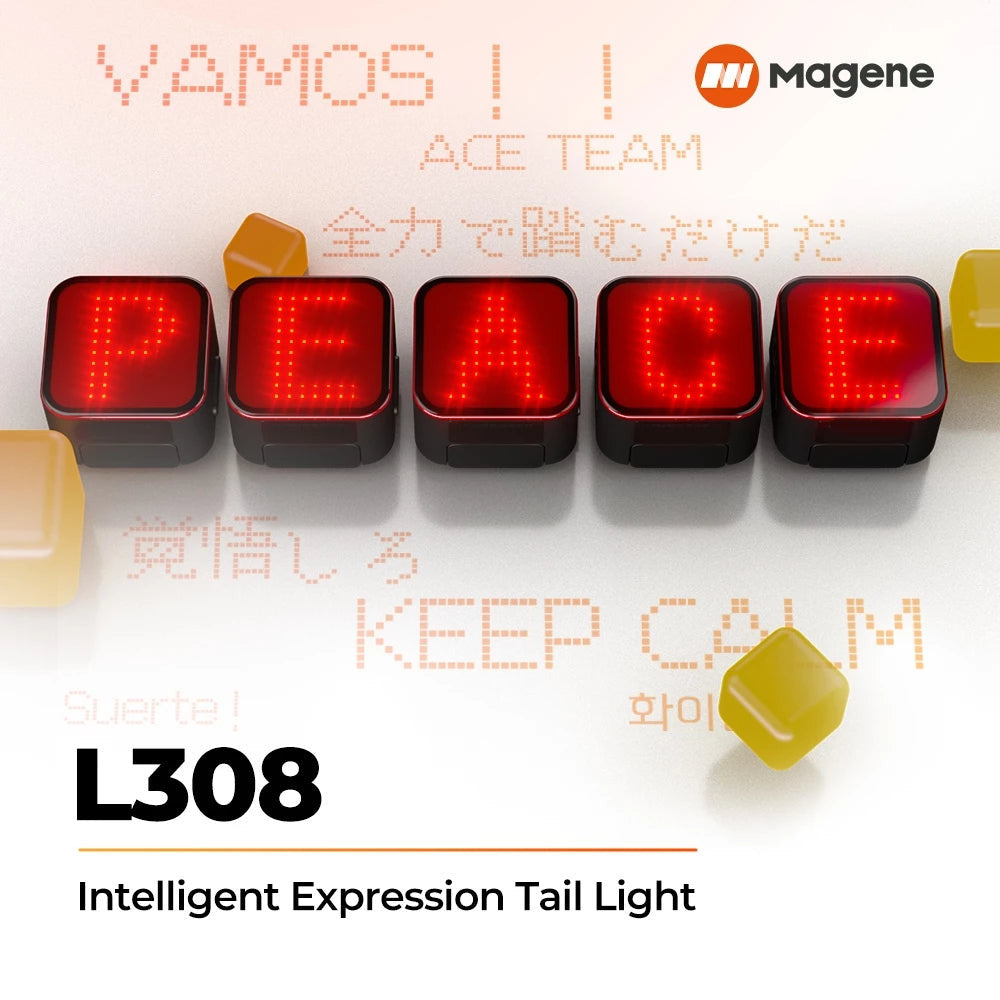 Magene L308 Tail Light Expression 96 COB LED Auto-Sleep Wake Emoji Text lights Smart Braking