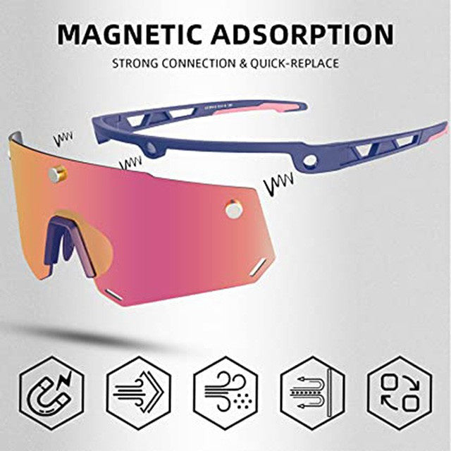 ROCKBROS Glasses 2 In 1 Cycling Polarized Magnetic Changeable HD Lens Bicycle Sunglasses Unisex MTB Goggles Anti UV