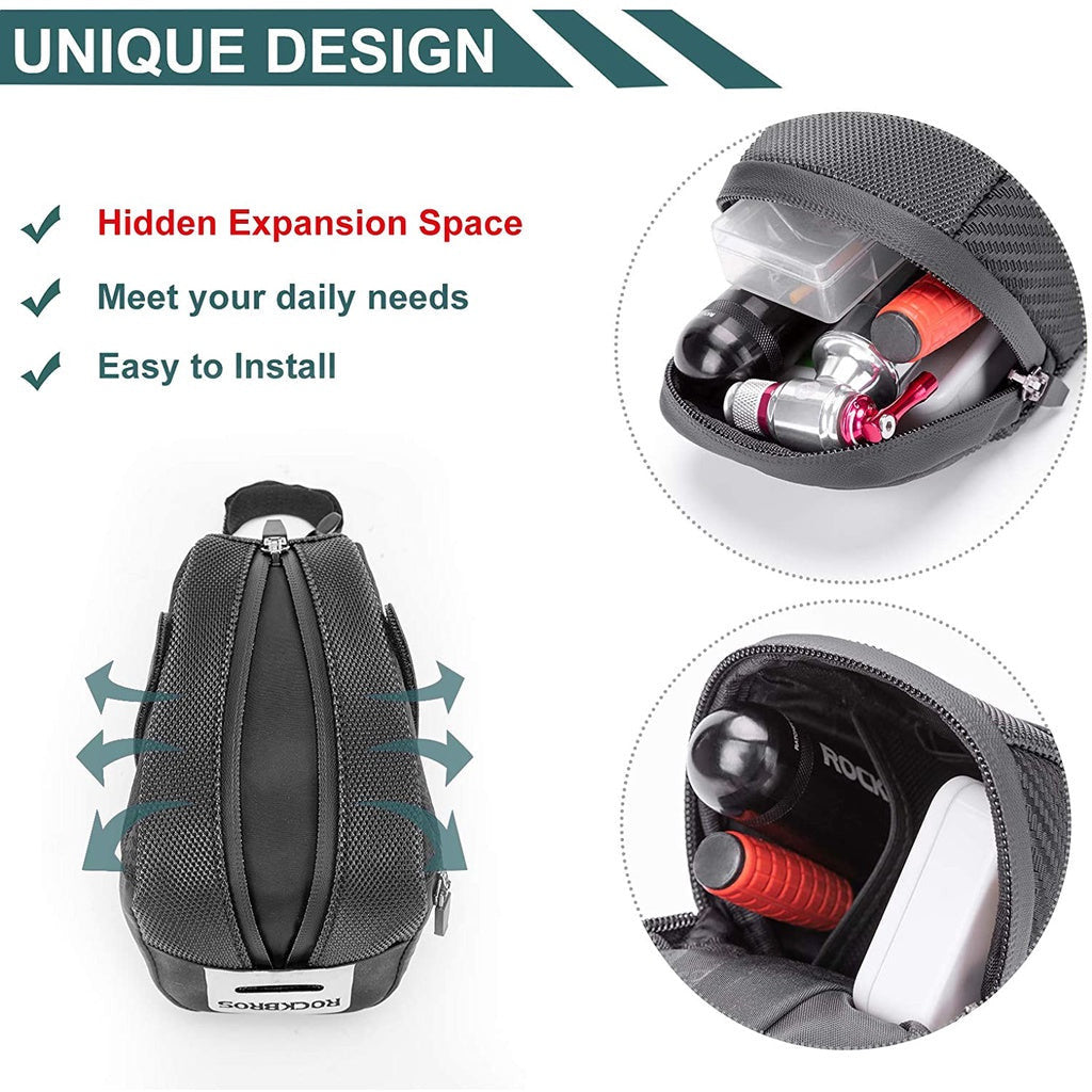 ROCKBROS Bike Saddle Bag, Bike Bag Under Seat, Strap-on Cycling Wedge Pack, Bike Seat Storage Bag for Mountain Road Bike
