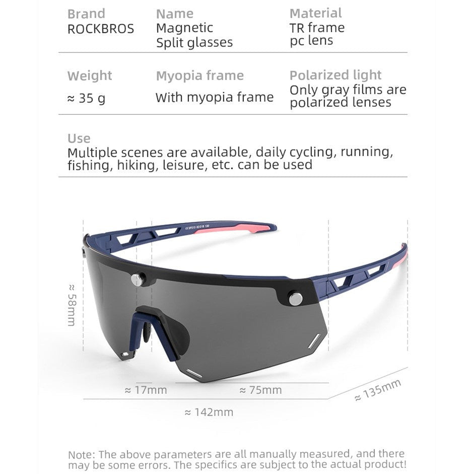 ROCKBROS Glasses 2 In 1 Cycling Polarized Magnetic Changeable HD Lens Bicycle Sunglasses Unisex MTB Goggles Anti UV