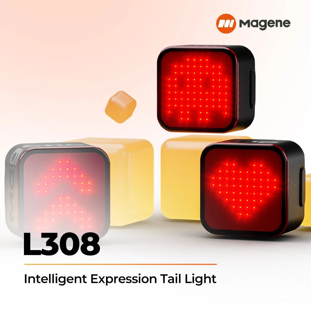 Magene L308 Tail Light Expression 96 COB LED Auto-Sleep Wake Emoji Text lights Smart Braking