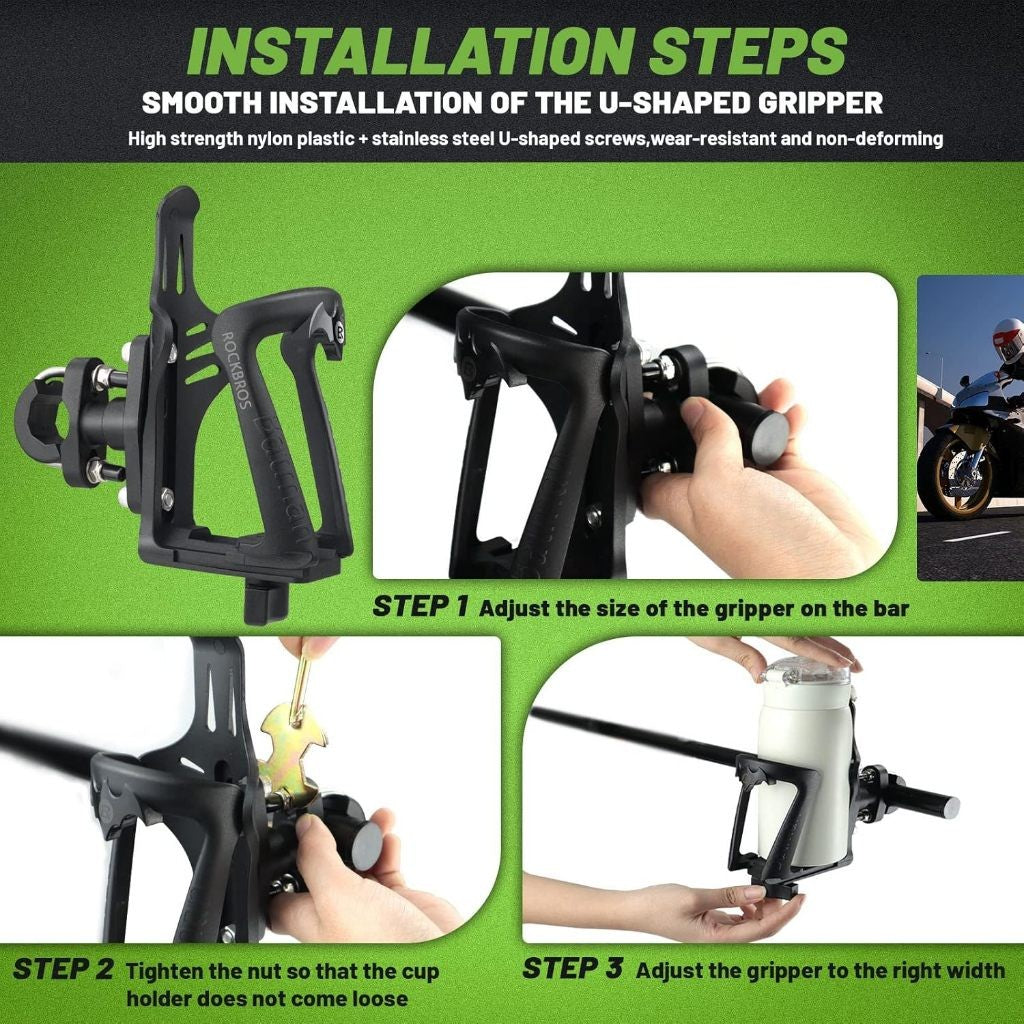 ROCKBROS Motorcycle Bottle Holder Cage 2D Bicycle Portable Bottle Holder with Adjustable Clamp Bike Accessories