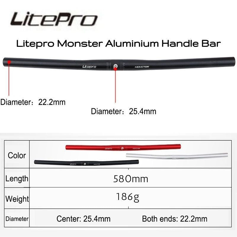 LitePro Monster Handlebar 25.4mm * 580mm Ultra-Light Handlebar Aluminum Straight Handle Bars Folding Bike Java Crius