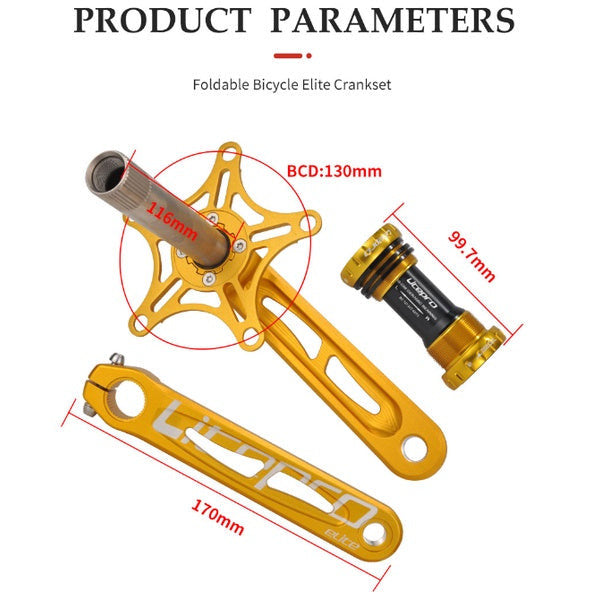 Litepro Folding Bicycle Elite Hollow Integrated Crank Crankset 130BCD Single Chainring Aluminum Alloy Chainwheel Ceramic