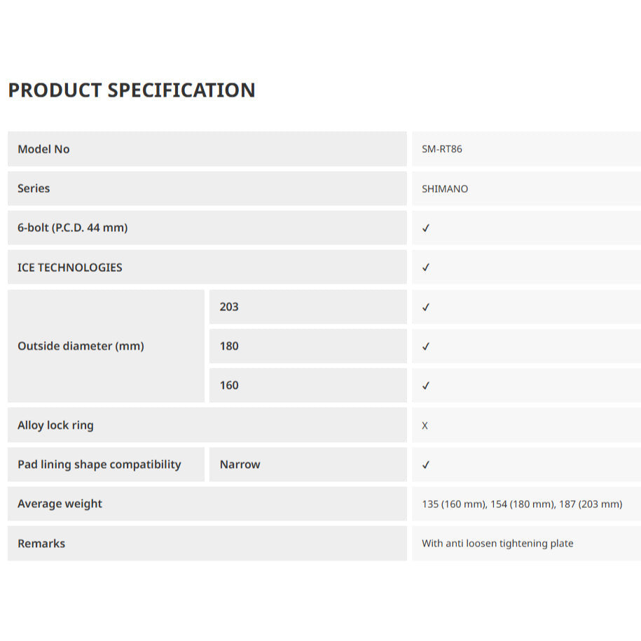 SHIMANO DEORE XT SM-RT86 Disc Brake Rotor