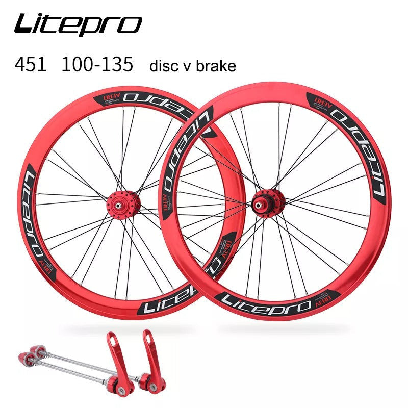 Litepro AERO Folding Bicycle 451 20 inch Wheelset 100/135mm Disc V Brake For 8 9 10 11 Speed One Pair