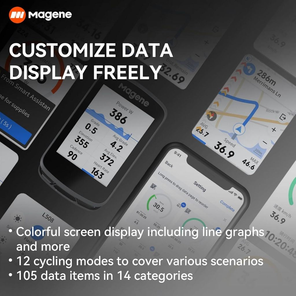 Magene C506 Smart GPS Bike Computer Touchscreen Speedometer WiFi/Bluetooth Customizable Data Display