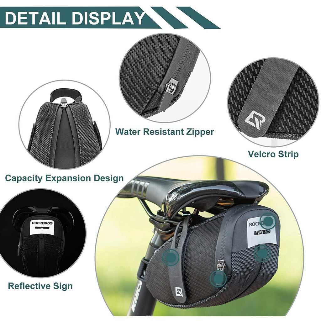 ROCKBROS Bike Saddle Bag, Bike Bag Under Seat, Strap-on Cycling Wedge Pack, Bike Seat Storage Bag for Mountain Road Bike