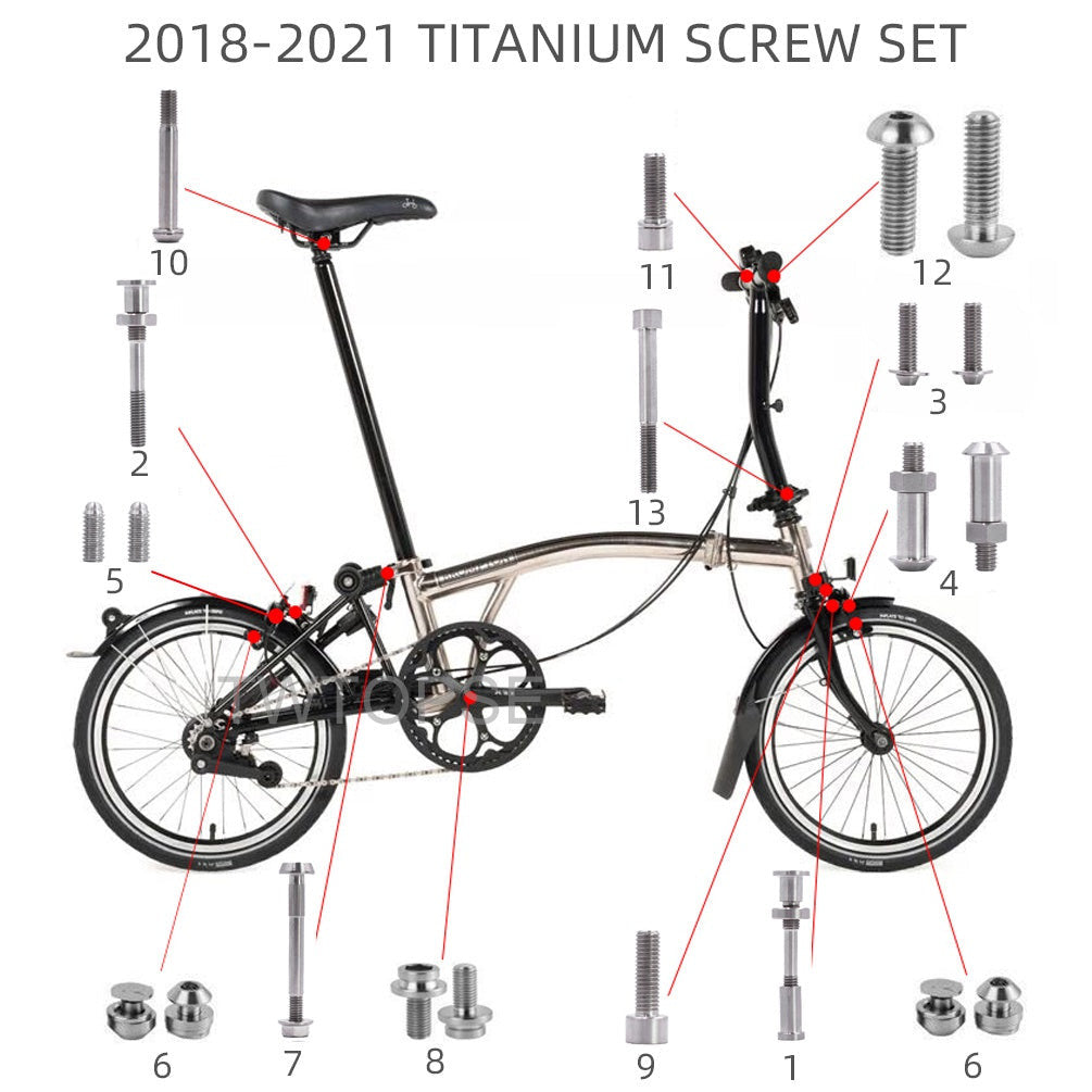 TWTOPSE Bicycle Titanium Bolts Screw Set For 2015 2016 2017 2018 2019 2020 2021 Brompton Folding Bike Part