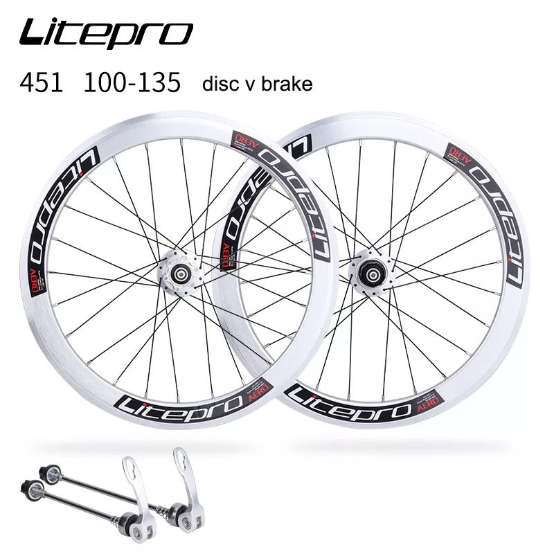 Litepro AERO Folding Bicycle 451 20 inch Wheelset 100/135mm Disc V Brake For 8 9 10 11 Speed One Pair