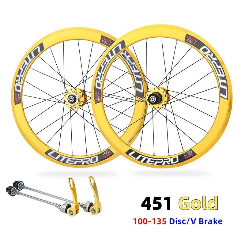 Litepro AERO Folding Bicycle 451 20 inch Wheelset 100/135mm Disc V Brake For 8 9 10 11 Speed One Pair